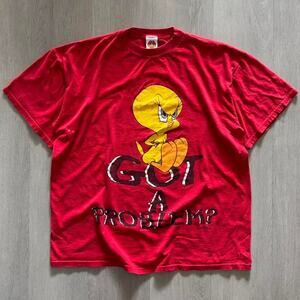 Vintage 90s Looney Tunes Tweety Cartoon T-Shirt Made in USA XL Red